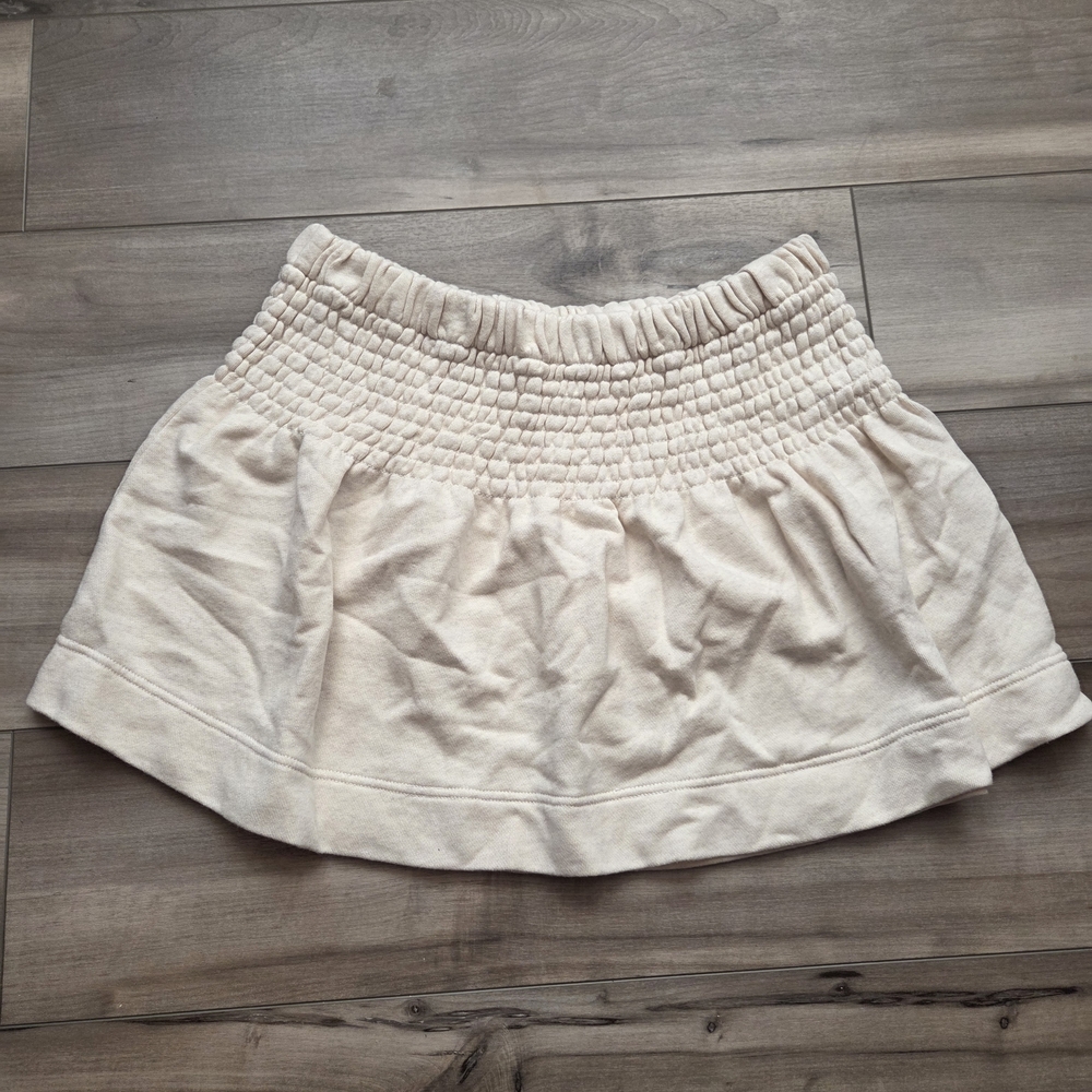 Aerie Cream Skater Skirt with Smocked Waist